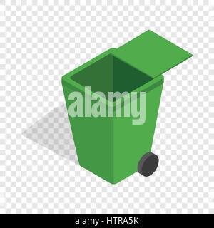 Open green garbage container isometric icon Stock Vector