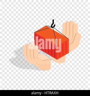 Hands holding container isometric icon Stock Vector
