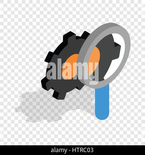 Magnifying Glass and gears isometric icon Stock Vector