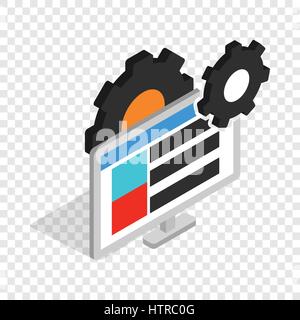 Gears and computer monitor isometric icon Stock Vector