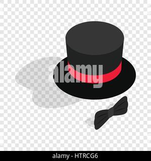 Black top hat and bow tie isometric icon Stock Vector