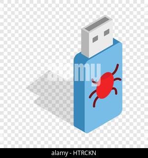 Infected USB flash drive isometric icon Stock Vector