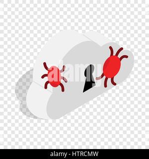 Cloud with keyhole and computer virus isometric Stock Vector