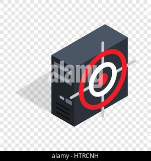 Computer system unit and red target isometric icon Stock Vector