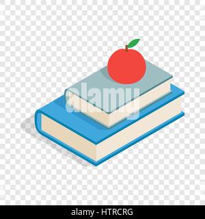 Red apple and two books isometric icon Stock Vector