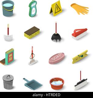 Cleaning icons set, isometric style Stock Vector
