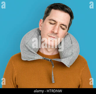 Man Neck Pilow Comfortable Sleeping Relaxation Stock Photo