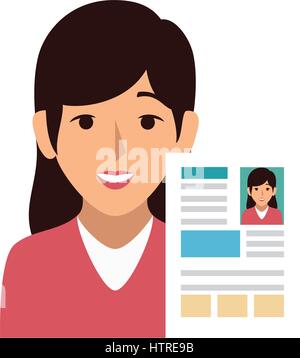 woman avatar with curriculum vitae document icon Stock Vector