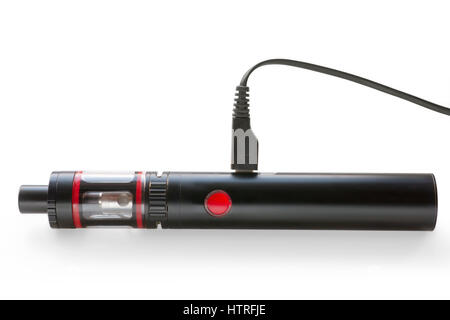Vape mod device witch charger connected. Electronic cigarette isolated on white, clipping path included Stock Photo