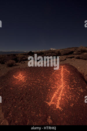 Moonlit Petroglyphs in Volcanic Tablelands Stock Photo