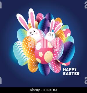 Abstract Easter design with chocolate eggs and bunny rabbits. Vector illustration Stock Vector