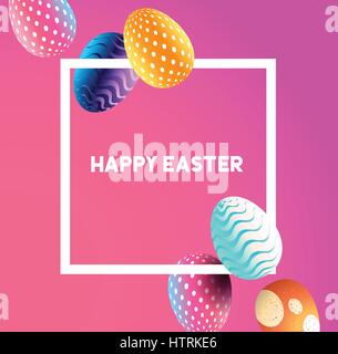 An easter border design with falling decorated easter eggs. Vector illustration Stock Vector