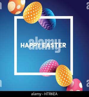 An easter border design with falling decorated easter eggs. Vector illustration Stock Vector