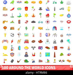 100 around the world icons set, cartoon style Stock Vector Image & Art ...