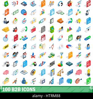 100 b2b icons set, isometric 3d style Stock Vector