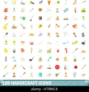 100 handicraft icons set, cartoon style Stock Vector