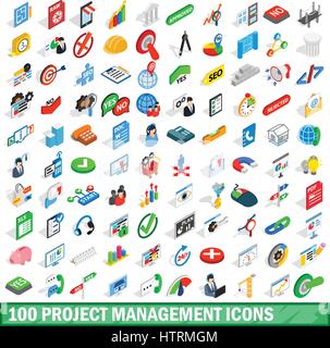 100 project management icons set, isometric style Stock Vector