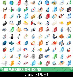 100 webdesign icons set, isometric 3d style Stock Vector