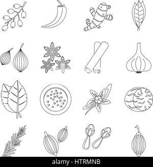 Spice icons set, outline style Stock Vector