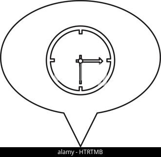 monochrome contour of oval speech with wall clock Stock Vector