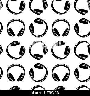black and white headphones seamless pattern background Stock Vector
