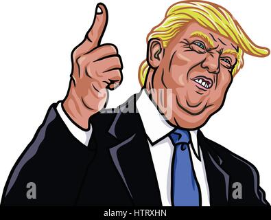 Donald Trump Vector Portrait Illustration. The 45th President of the United States. February 20, 2017 Stock Vector