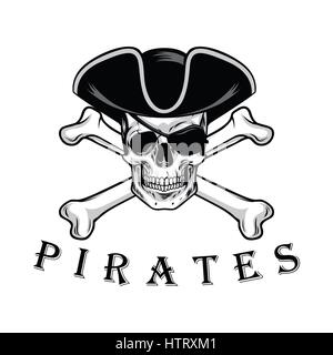 Pirate Skull With Cross Bones Hat And Eyepatch Logo Design Vector Illustration Stock Vector