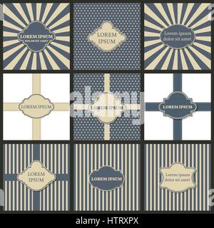 Set of nine different backgrounds with vintage frame for your text, vector illustration. Stock Vector