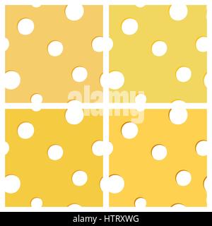 Set of seamless textures of the pieces of cheese in various colors, vector illustration. Stock Vector