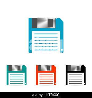 Set of colored icons floppy disk isolated on white background, vector illustration. Stock Vector