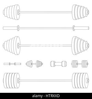 A set of sports equipment from thin lines, vector illustration. Stock Vector