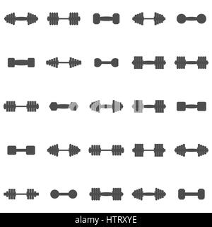 A set of gray icons dumbbell isolated on a white background, vector illustration. Stock Vector