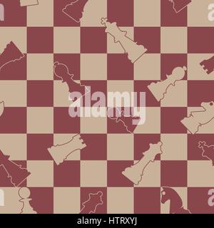 Seamless background of boards and chess pieces, vector illustration. Stock Vector