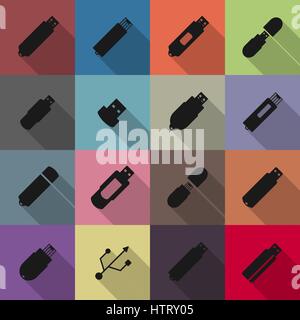 Icons flash drive with a long diagonal shadow, vector illustration. Stock Vector