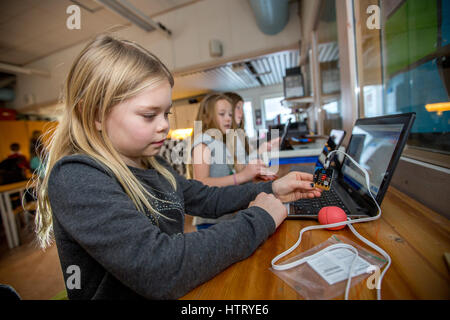 Children use computers in their teaching, Sweden. Stock Photo