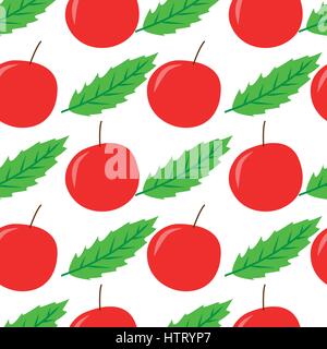 Cherry and leaf seamless pattern on white background Stock Vector