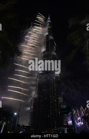 Firework display. Burj Khalifa. New Year's Eve Dec 31st 2016 Dubai, UAE Stock Photo