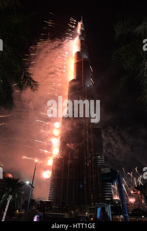 Firework display. Burj Khalifa. New Year's Eve Dec 31st 2016 Dubai, UAE Stock Photo