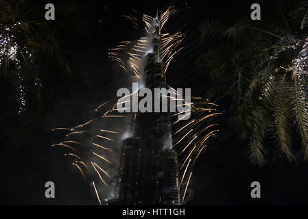 Firework display. Burj Khalifa. New Year's Eve Dec 31st 2016 Dubai, UAE Stock Photo