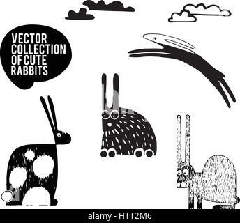 vector illustration of cartoon rabbits. set of drawing vector rabbit. collection of six cute rabbits vector illustration. Stock Vector