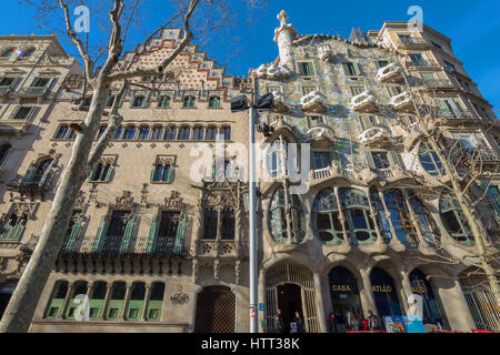 Casa Amatller and Casa Batllo two famous Art Nouveau buildings by Passeig De Gracia in Barcelona. Catalonia, Spain. Stock Photo