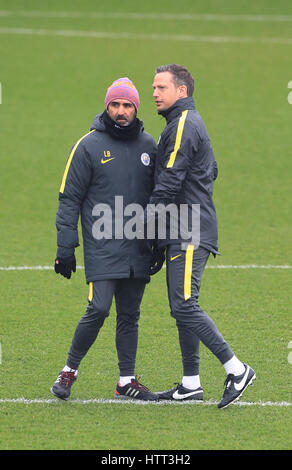 Manchester City fitness coach Lorenzo Buenaventura (left) during the training session at the City Football Academy, Manchester. PRESS ASSOCIATION Photo. Picture date: Tuesday March 14, 2017. See PA story SOCCER Man City. Photo credit should read: Peter Byrne/PA Wire Stock Photo