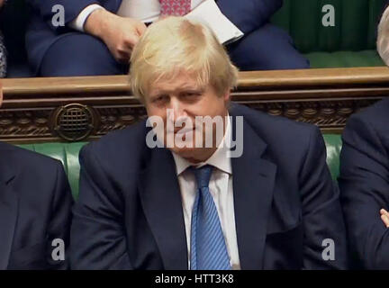 Foreign Secretary Boris Johnson looks on as Labour leader Jeremy Corbyn responds to a statement by Prime Minister Theresa May on last week's European Council meeting in the House of Commons, London. Stock Photo