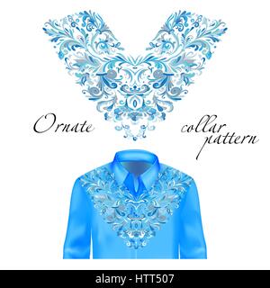Shirt, jacket and T-shirt collar pattern. Embroidery ornament. V neck. Vector. Colorful Stock Vector