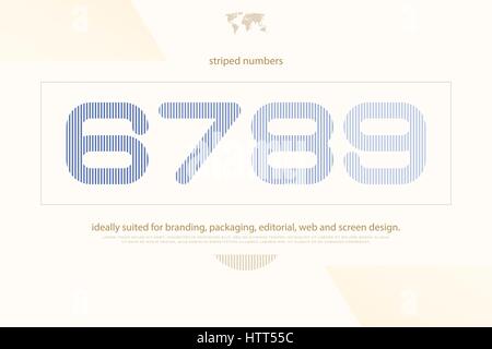 set of isolated numbers. vector font type design. contemporary, striped number '6, 7, 8, 9' symbols. abstract, logo typesetting. minimal typeface temp Stock Vector