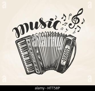 Hand drawn classic accordion. Vintage musical instrument. Music symbol, vector illustration Stock Vector
