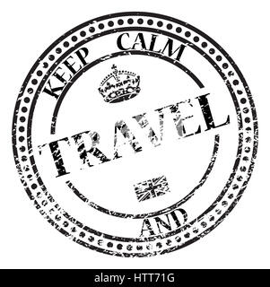 A keep calm and travel stamp isolated on a white background Stock Photo