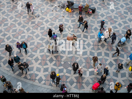 Aerial shot of shoppers and tourists in Amagertorv, Copenhagen, Denmark Stock Photo