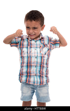 Young Powerful Angry Boy Isolated on White Stock Photo