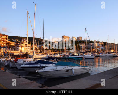 Marina Port, Palma de Mallorca with yachts and boats at sunrise Stock Photo